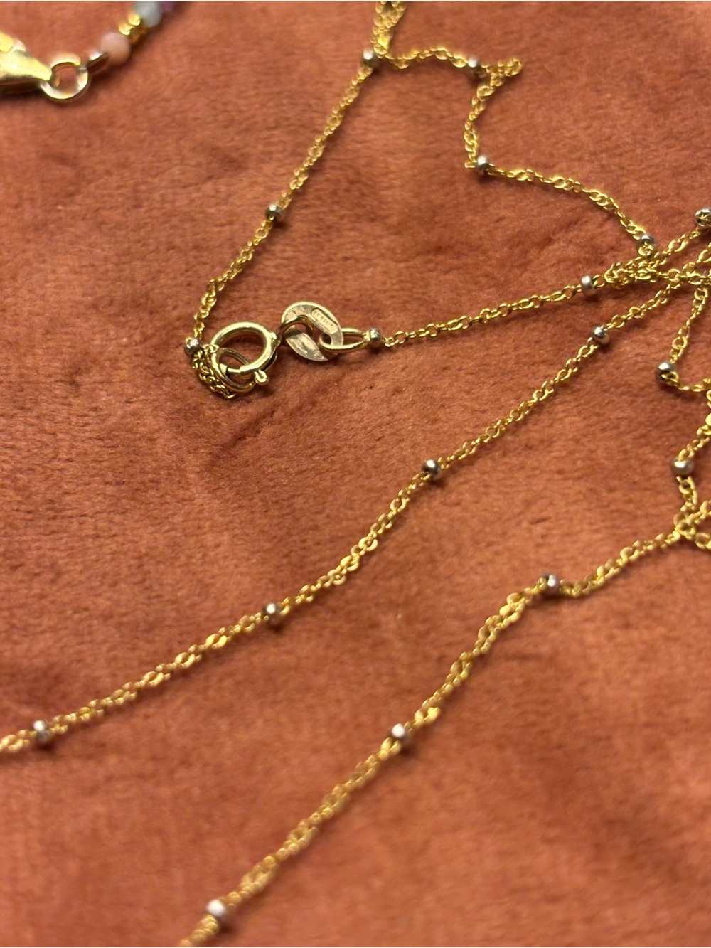 14 k gold and Delicate silver Bead Necklace - Women's Jewelry